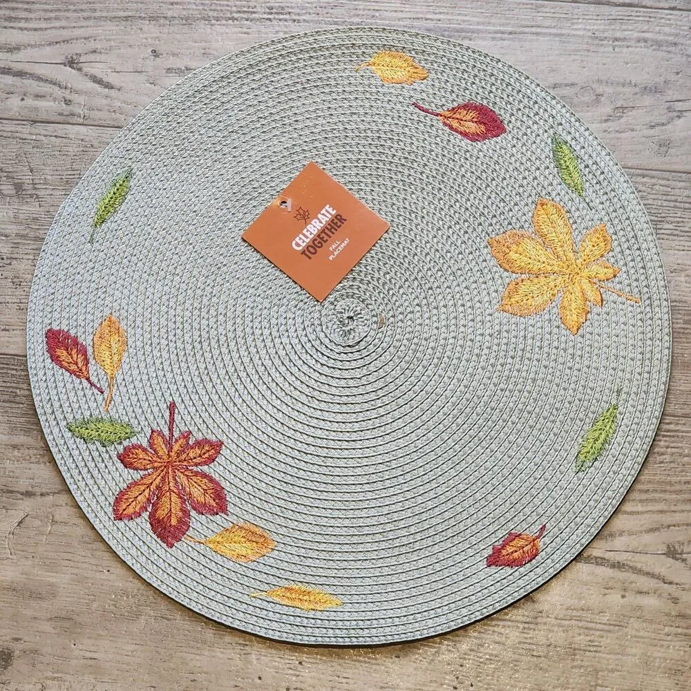 NEW 2 Set Celebrate Together Gray Embroider Fall Leaves Woven 15